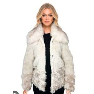 Carre Noir Exquisite Faux Fur Jacket Cream Taupe Snap Front Womens Size XXL $159